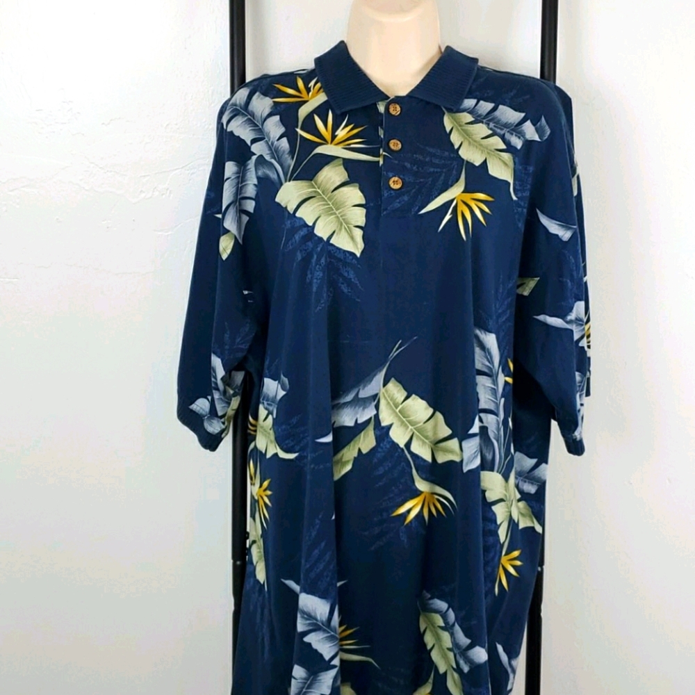 Tommy Bahama cotton polo floral blue men short sleeve size M Vintage